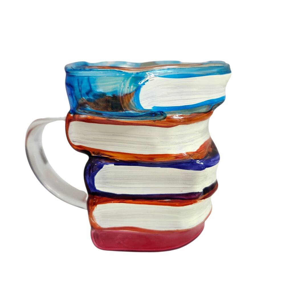 3D Book Stack Coffee Cup Mug Hand-Painted 10oz Teacher Professor